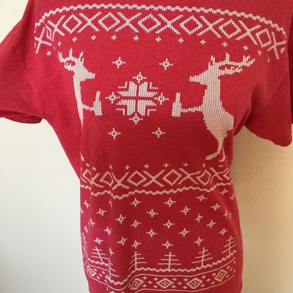 Tipsy Deer Ugly Christmas Sweater T Shirt - Picture 3 of 5